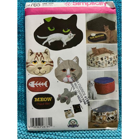 Simplicity 4765 Sewing pattern Cat bed mats catnip mouse - Picture 1 of 5